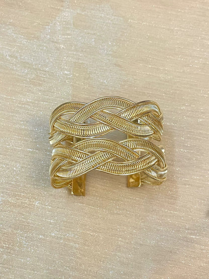 INNA Golden Weave Alloy Statement Cuff Bracelet