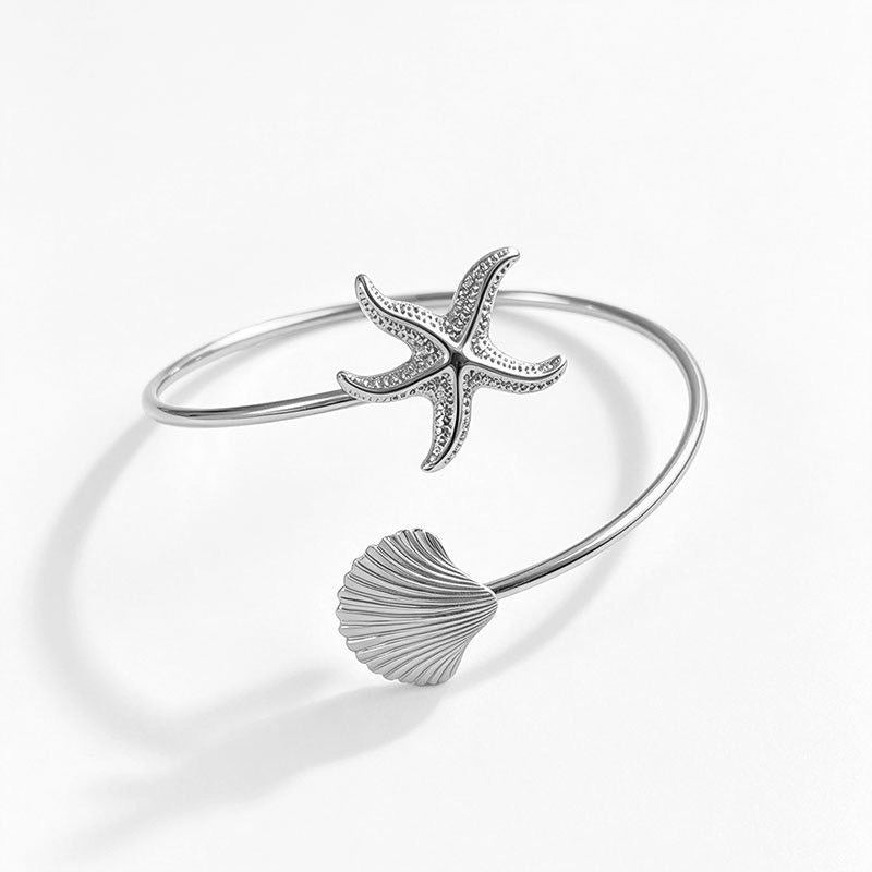 INNA Sea Whisper Starfish Shell Open Cuff Bracelet