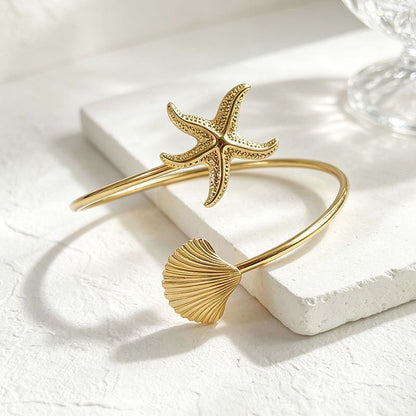 INNA Sea Whisper Starfish Shell Open Cuff Bracelet