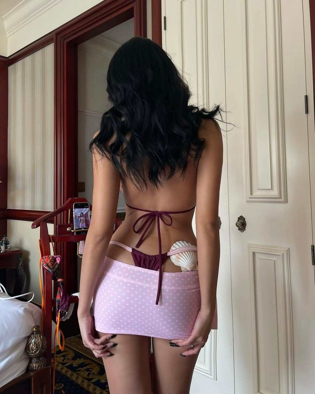 Vintage Soft Pink Halter Bikini Set with Matching Tie Side Mini Skirt
