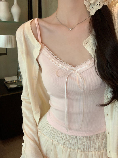 Pink Bowknot Camisole With Built-In Padding