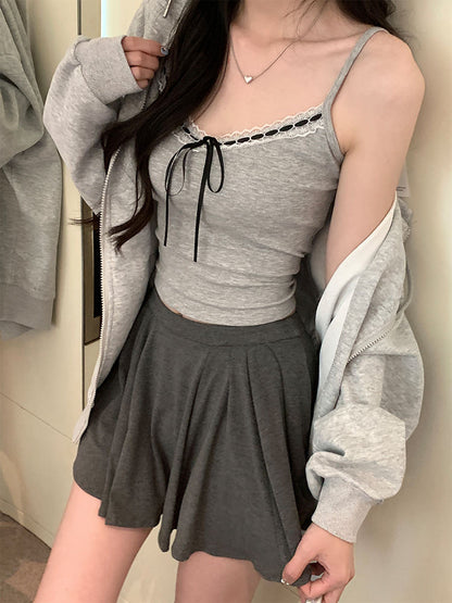 Grey Bowknot Camisole With Built-In Padding