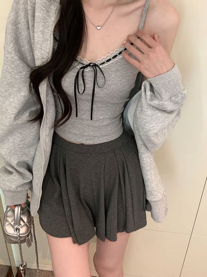Grey Bowknot Camisole With Built-In Padding