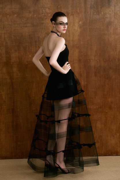 CICI ELYSIA Bow Mesh Cape Dress Set