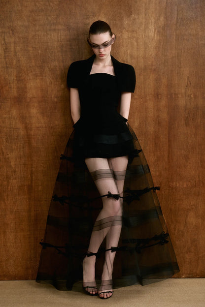 CICI ELYSIA Bow Mesh Cape Dress Set