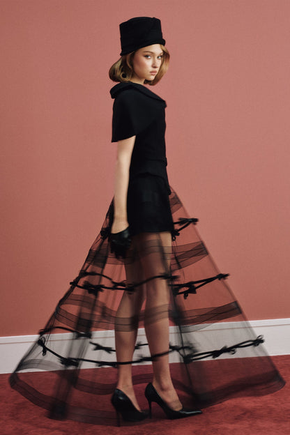 CICI ELYSIA Bow Mesh Cape Dress Set
