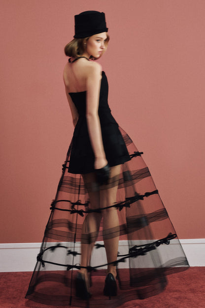 CICI ELYSIA Bow Mesh Cape Dress Set