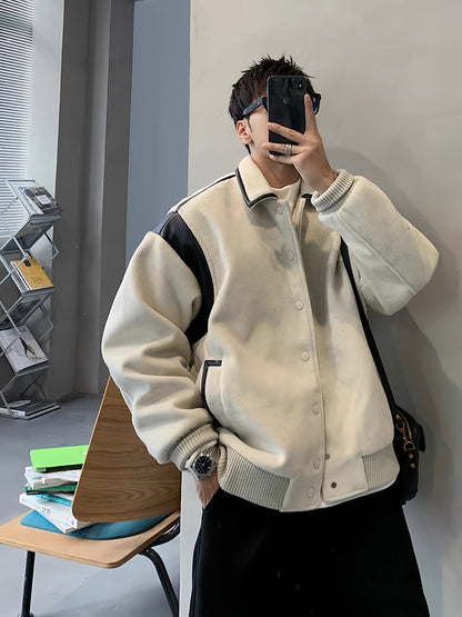 Leather Patchwork Baseball Jersey