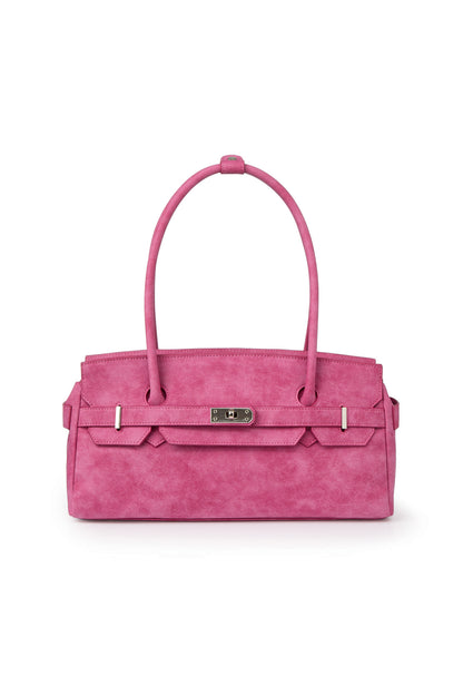 FAUX SUEDE TWO-WAY BAG IN DEEP PINK — image 2