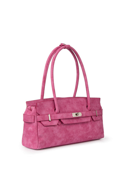 FAUX SUEDE TWO-WAY BAG IN DEEP PINK — image 3