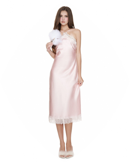 Ouah Sweetling Blush lace silky dress