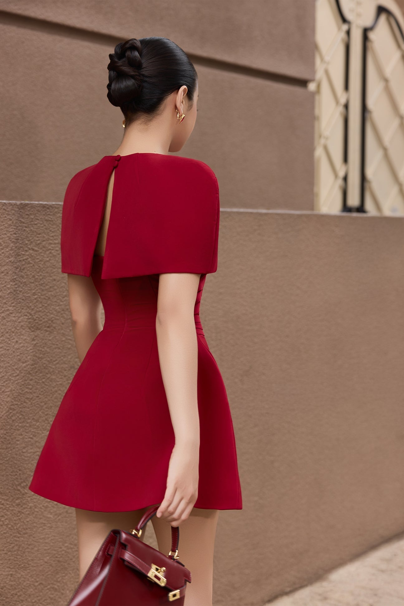 CICI NOIRE Bustier Midi Dress with Cape — view 5