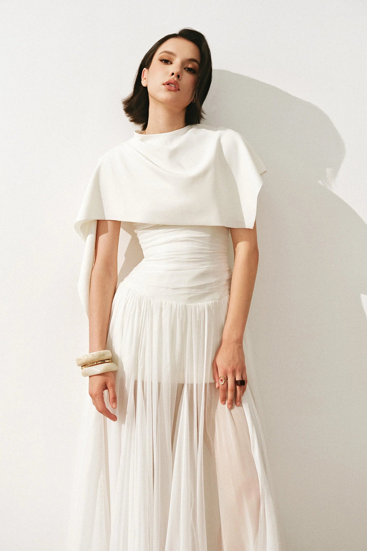 CICI Thea Sheer Maxi Dress & Thea Asymmetric Draped Cape Set — view 1
