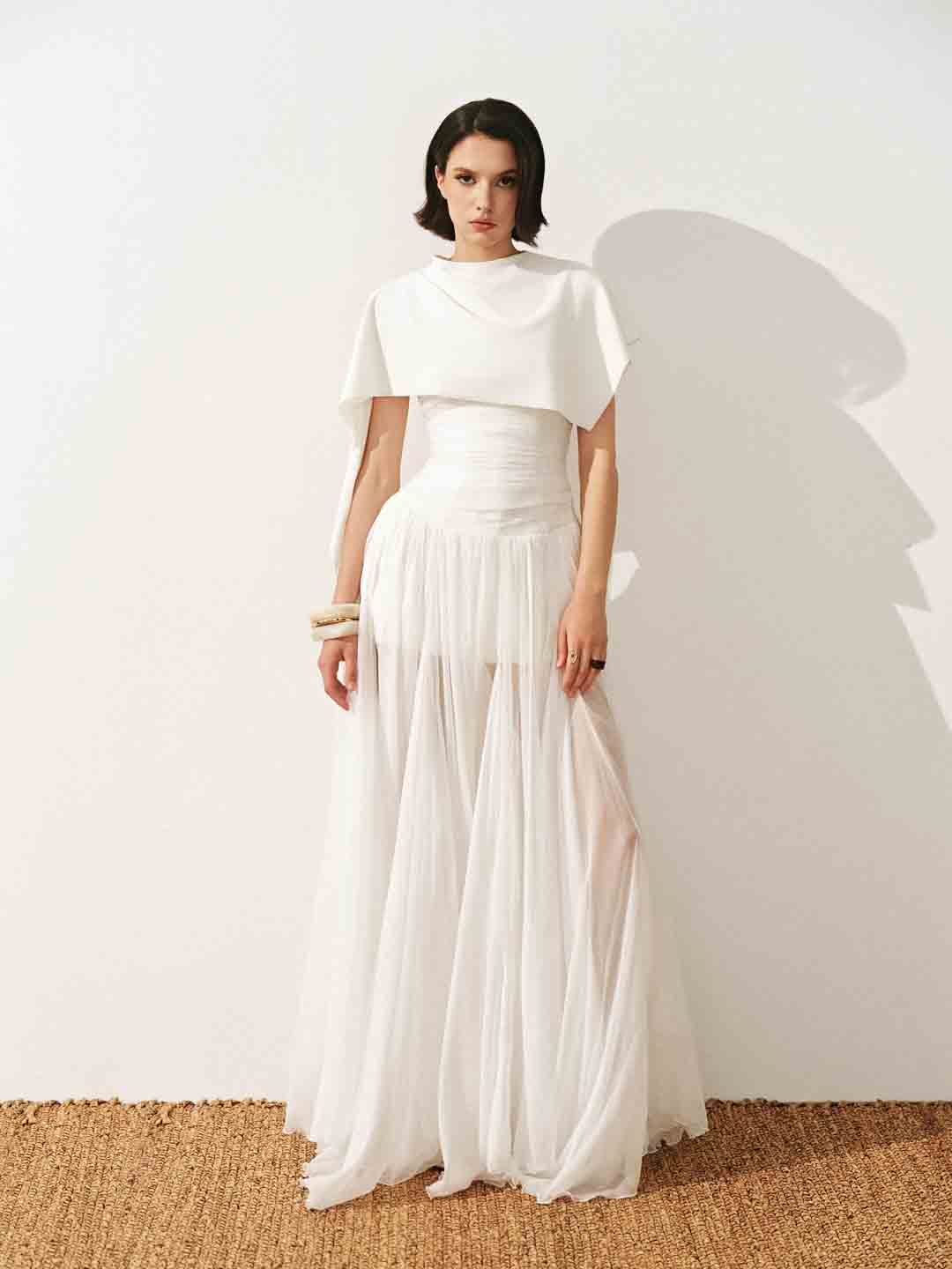 CICI Thea Sheer Maxi Dress & Thea Asymmetric Draped Cape Set — view 2