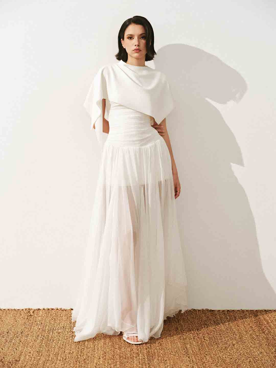 CICI Thea Sheer Maxi Dress & Thea Asymmetric Draped Cape Set — view 6
