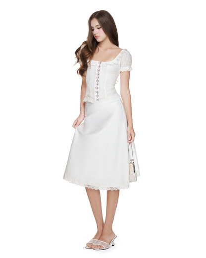 Ouah Tender Reverie corset & White Powder Lace silky skirt