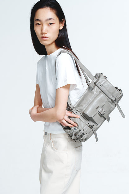 BELTED POCKET SHOULDER BAG IN GREY — image 2