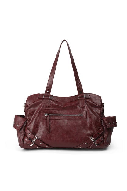 STUD POCKET BIG BAG IN BURGUNDY — image 2