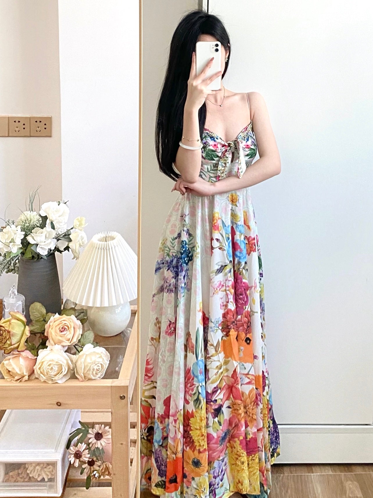 Floral silk gown best sale