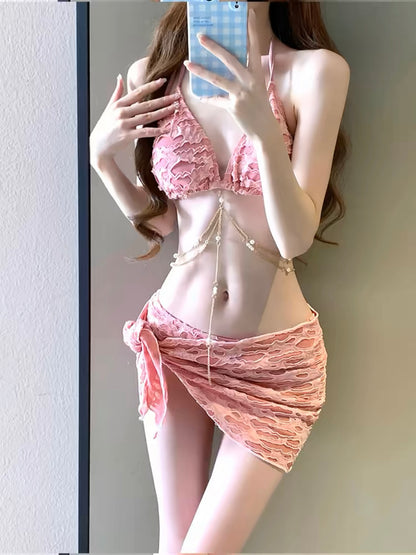 'Blush Wave' -  Ruffle 3-Piece Bikini Set