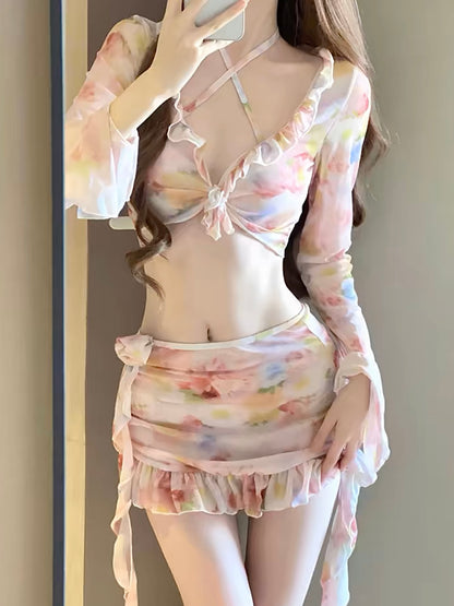 'Floral Whispers' Sheer Ruffle 4-Piece Set
