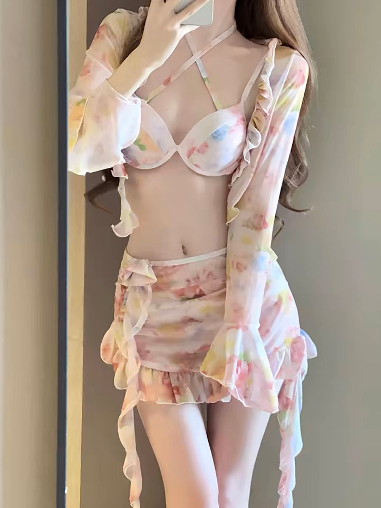 'Floral Whispers' Sheer Ruffle Set