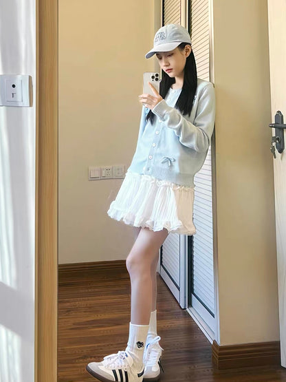 Whimsical Sky Blue Bow-Tie Cardigan