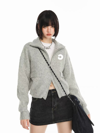 'Urban Edge' - Asymmetrical Zip Grey Cardigan