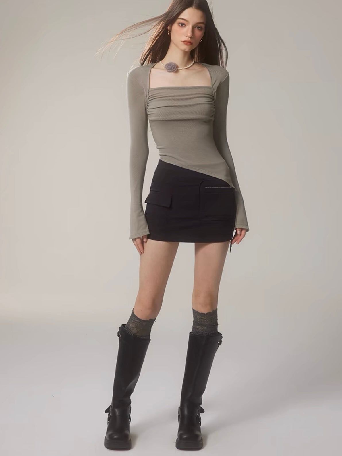 Sleek Slate Layered Illusion Top