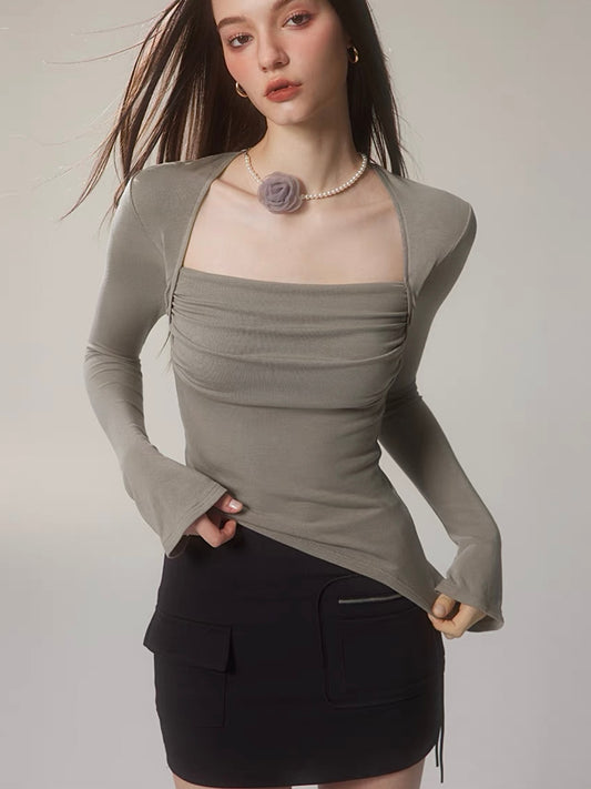 Sleek Slate Layered Illusion Top