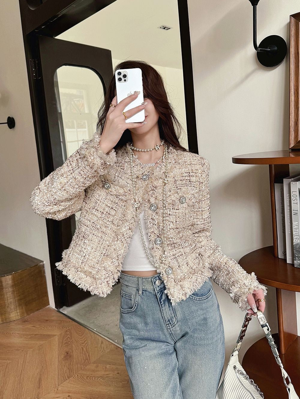 "Chic Allure Tweed Cardigan"