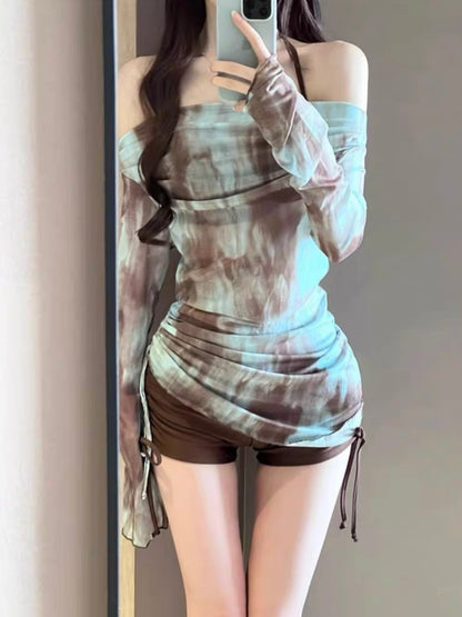 Off-Shoulder Tie-Dye Two-Piece Swimsuit