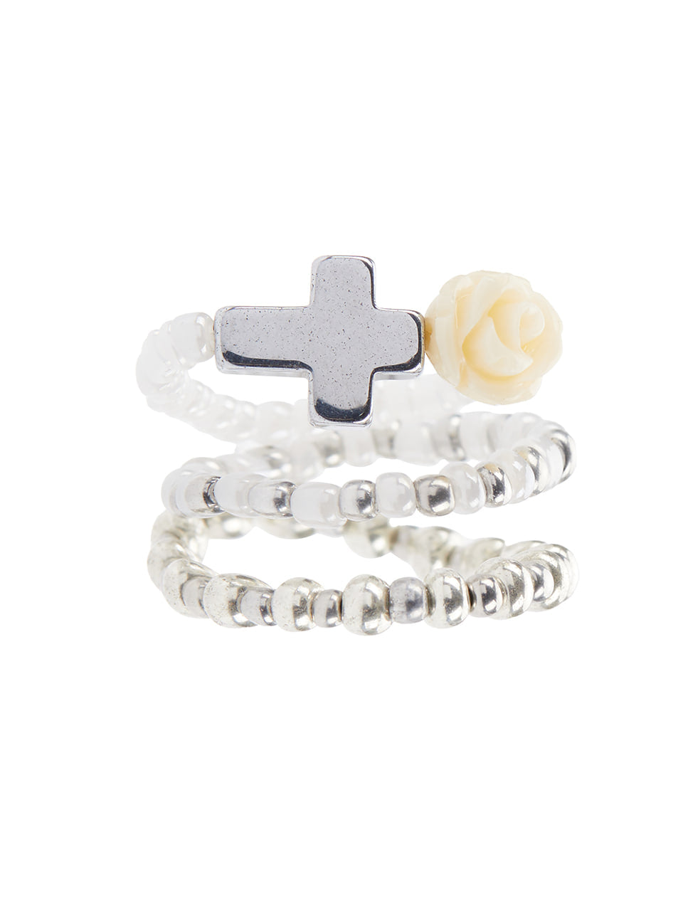LUVISTRUE EL Cross Rose Layered Ring in Ivory