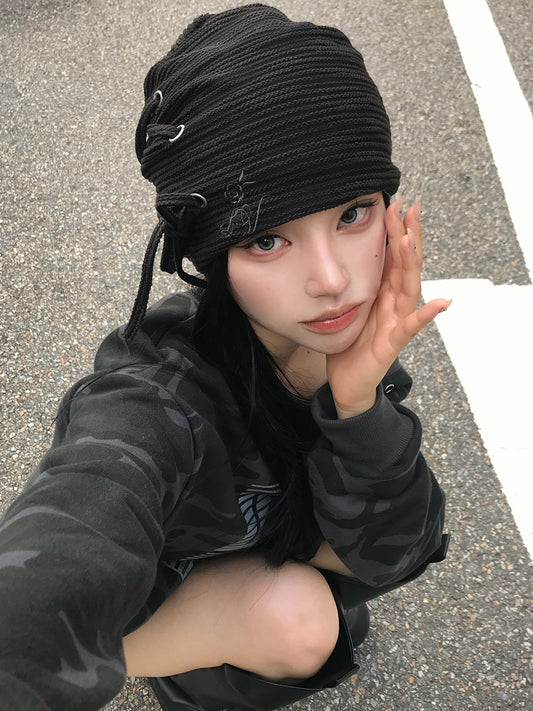 LUVISTRUE RL Eyelet String Beanie in Black