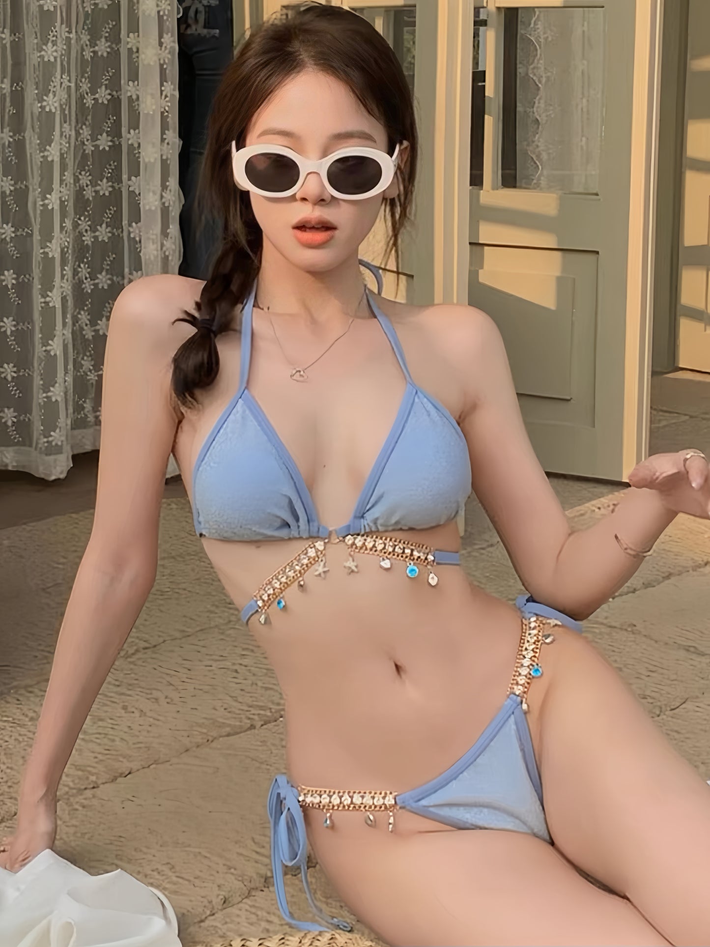 ‘Blue Pearls’ - Swimsuit Set with Pendants (3 In 1)