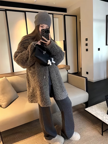 Effortless Chic Mid-Length Faux Fur Coat – Custom-Dyed Gray