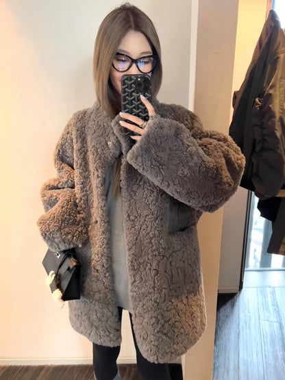 Effortless Chic Mid-Length Faux Fur Coat – Custom-Dyed Gray