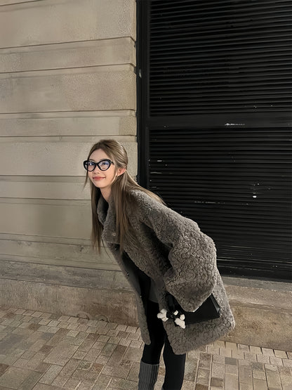 Effortless Chic Mid-Length Faux Fur Coat – Custom-Dyed Gray