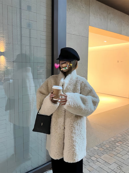 Effortless Chic Mid-Length Faux Fur Coat – Custom-Dyed Gray