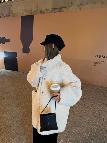 Effortless Chic Mid-Length Faux Fur Coat – Custom-Dyed Gray
