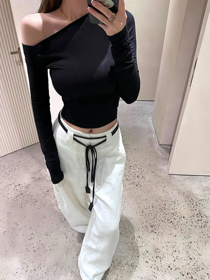 Chic Seductive Off-Shoulder Slim-Fit Long-Sleeve Top