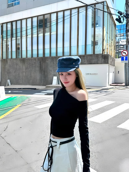 Chic Seductive Off-Shoulder Slim-Fit Long-Sleeve Top