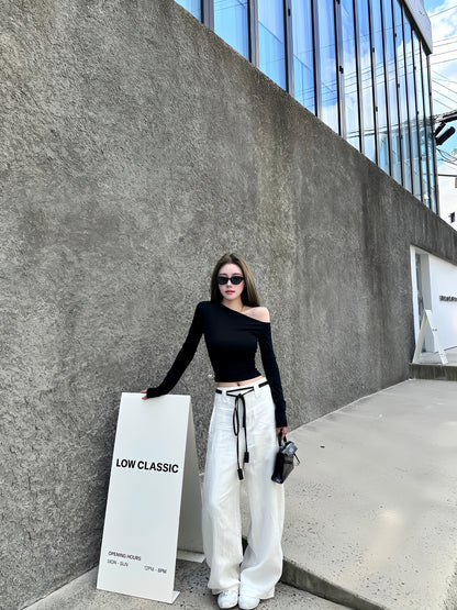 Chic Seductive Off-Shoulder Slim-Fit Long-Sleeve Top