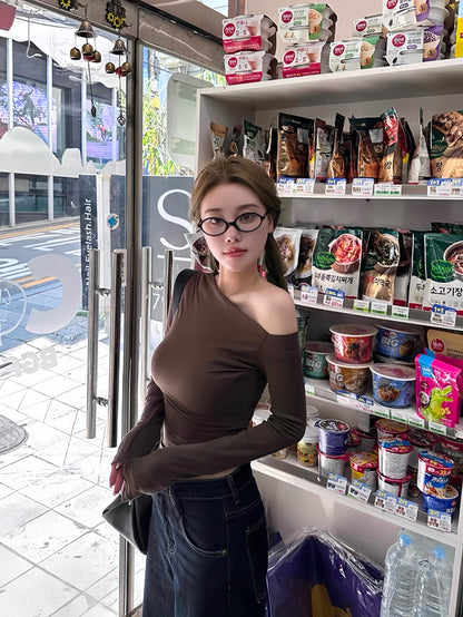 Chic Seductive Off-Shoulder Slim-Fit Long-Sleeve Top