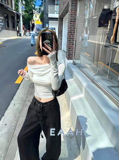 Chic Seductive Off-Shoulder Slim-Fit Long-Sleeve Top