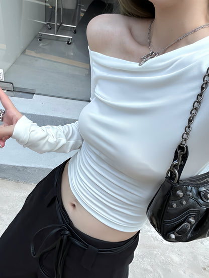 Chic Seductive Off-Shoulder Slim-Fit Long-Sleeve Top